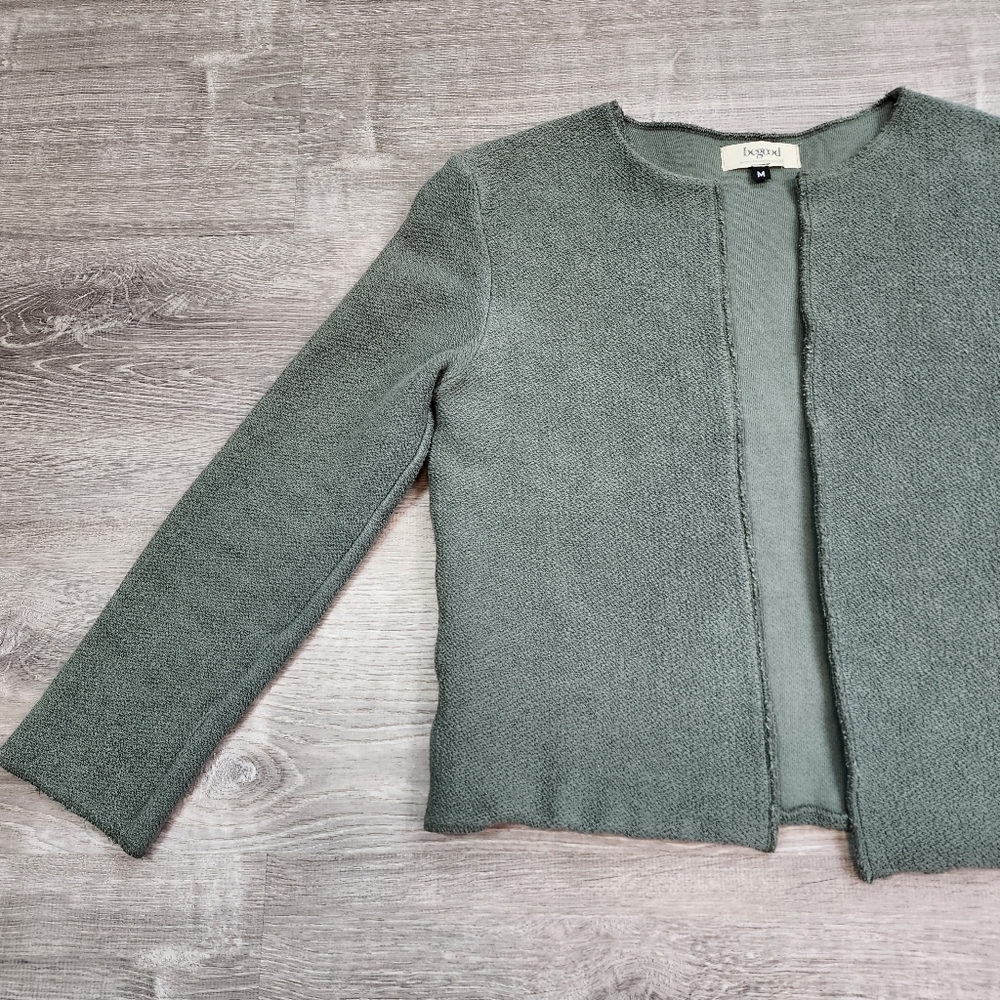 BE GOOD Organic Cotton Grean Open Face Cardigan Jacket Size Medium